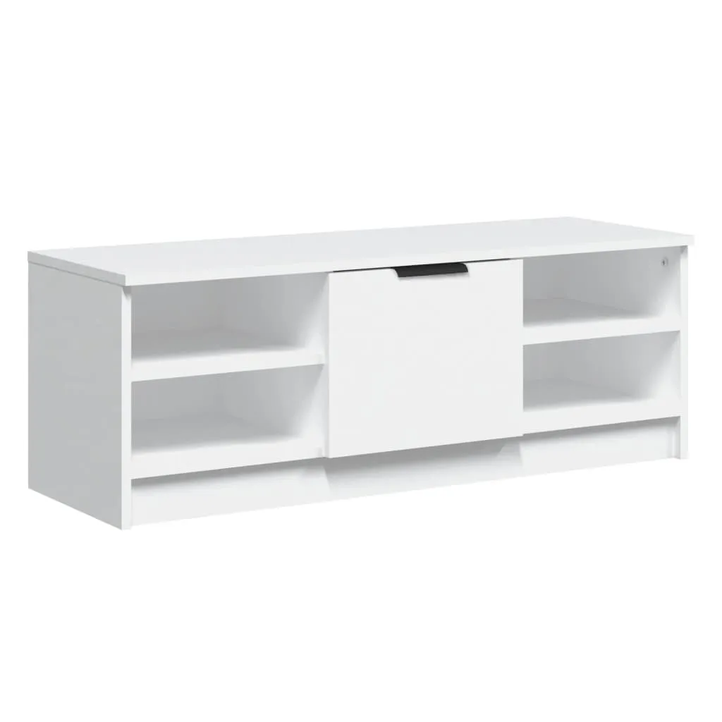 Support TV Blanc 102 cm en Bois Dérivé avec Finition Mate Anti-Rayure