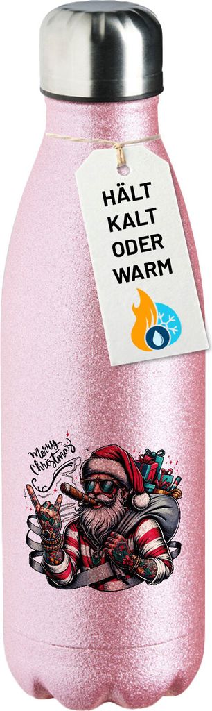 Huuraa Trinkflasche Cooler Weihnachtsmann Merry Christmas 500ml Pink Edelstahl Wasserflasche Trinkflasche Geschenkidee