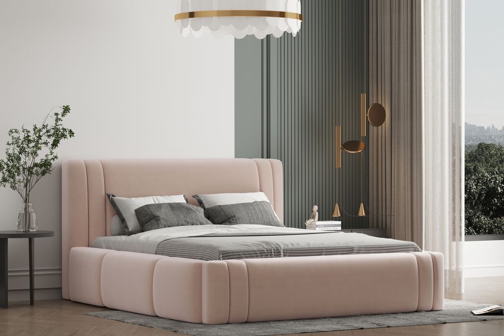 Polsterbett ROLI 160x200 mit Matratze, Bettkasten und Lattenrost. Farbe: Beige.