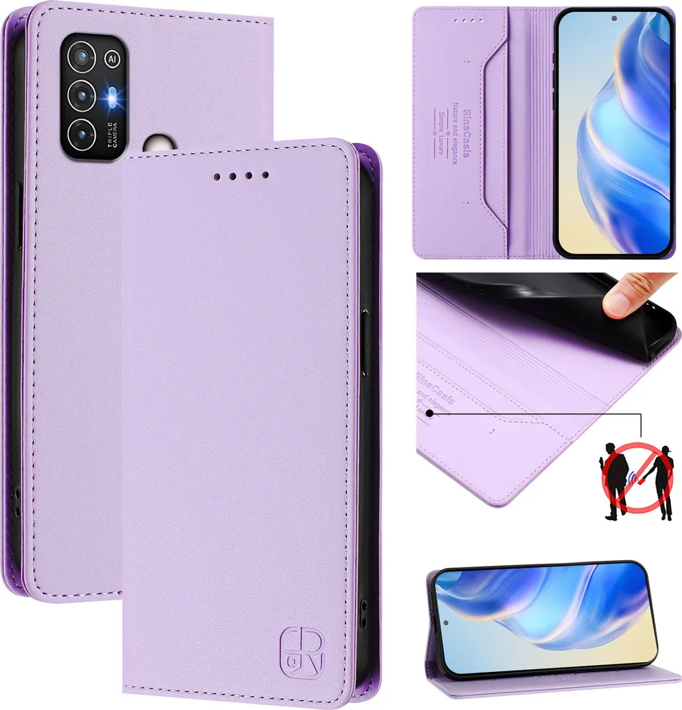 Custodia in pelle per ZTE Blade A52, flip case con slot per carte, portafoglio e supporto Viola