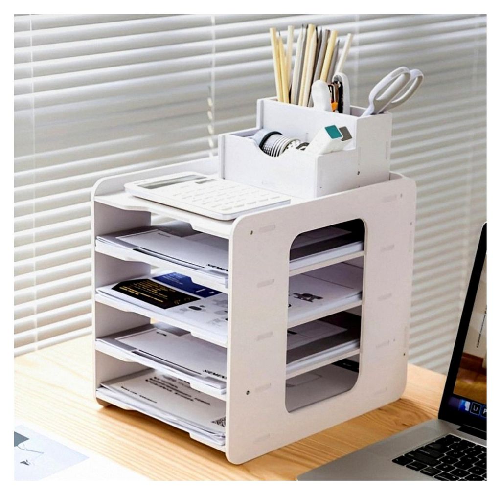 5-stufiger Briefablage-Organizer, A4 Papierablagefach mit Stifthalter für Home Office und Schule