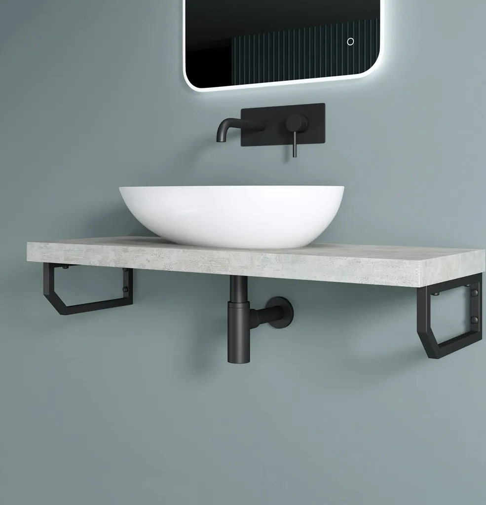 Fixation Murale Noire pour Tablette Salle de Bain et Meuble Vasque 2 pcs