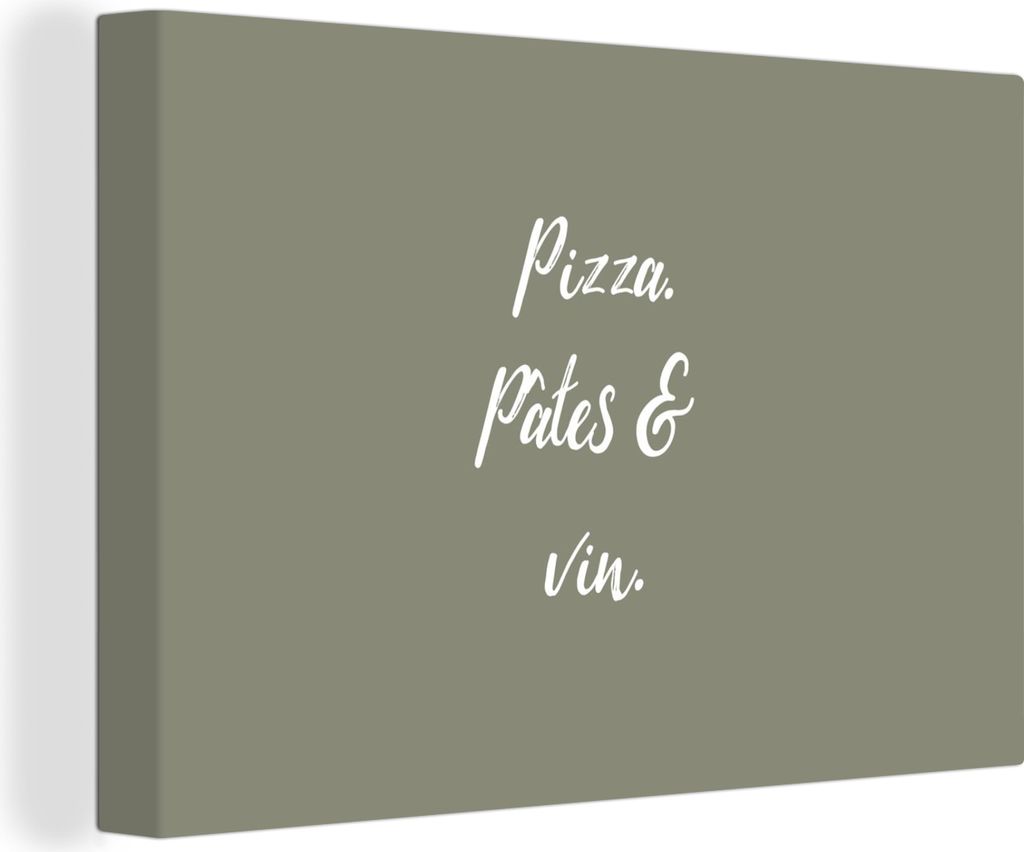 OneMillionCanvasses - Leinwandbilder - 140x90 cm, Pizza. pâtes & vin. - Sprichwörter - Olivgrün - Zitat, Wandbilder Kunstdruck Wanddekoration ...