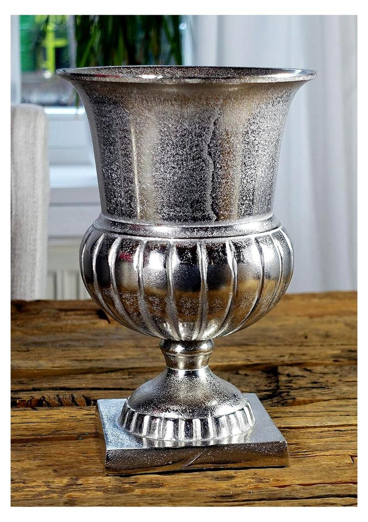 Vase Blumenvase Gefäß Pokalvase Dekovase Aluminium Silber, Modern, Wohnzimmer, Schlafzimmer, S 29 cm