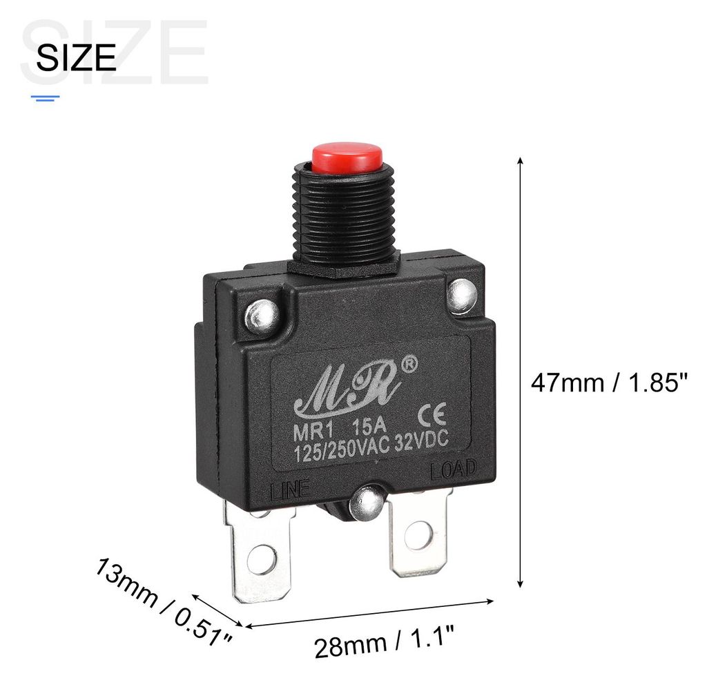 2 Stš¹ck Leitungsschutzschalter 15A, Manuelle Rš¹ckstellung Thermoschalter 125/250V AC,32V DC Schutzschalter š¹berstromschutz mit Wasserdicht...