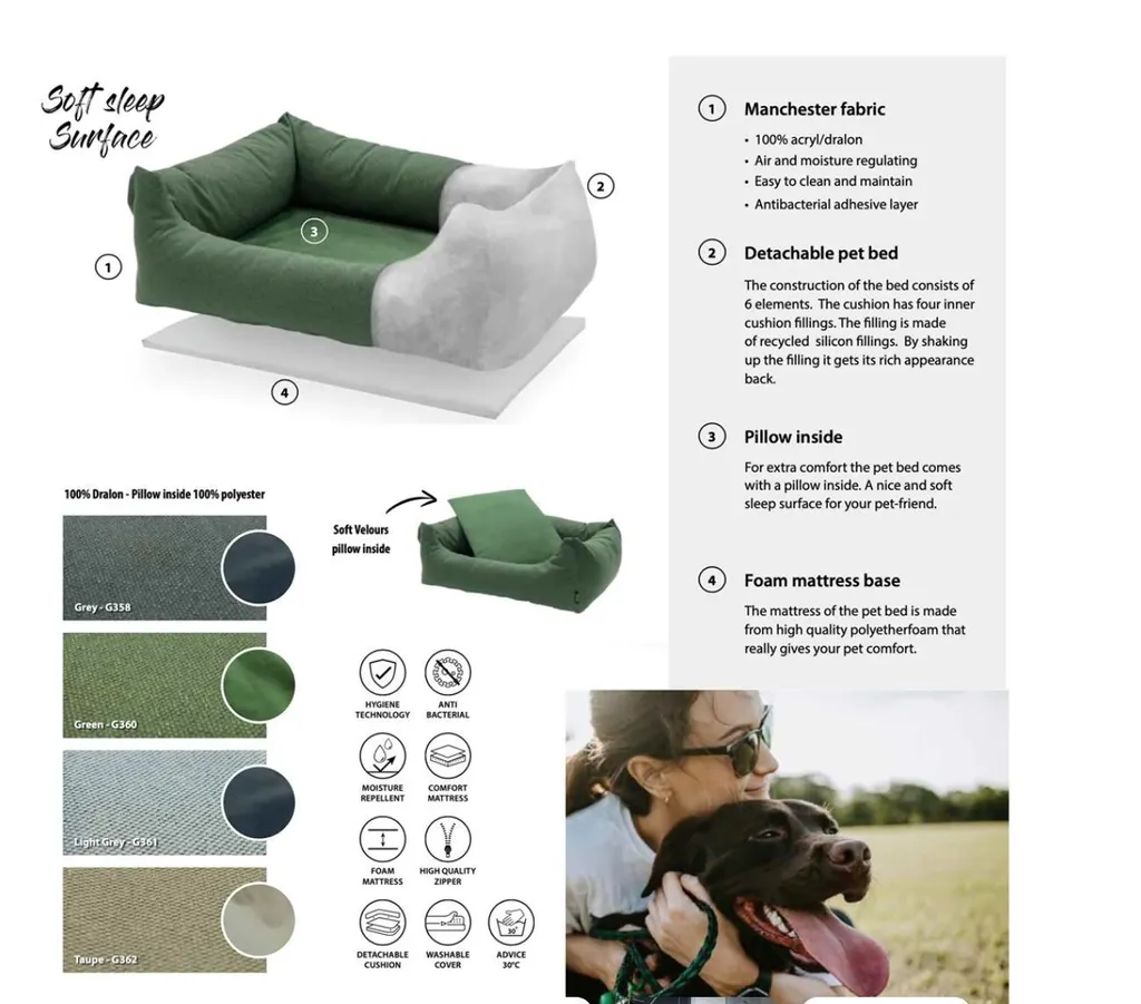 Panier pour chien Madison extérieur en coton vert, format 90x60 cm
