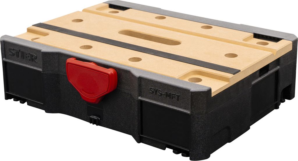 STIER Systainer T-LOC MFT BLACK-Edition, 396x296x105mm, mobile Werkbank, Spanntisch, Transportbox