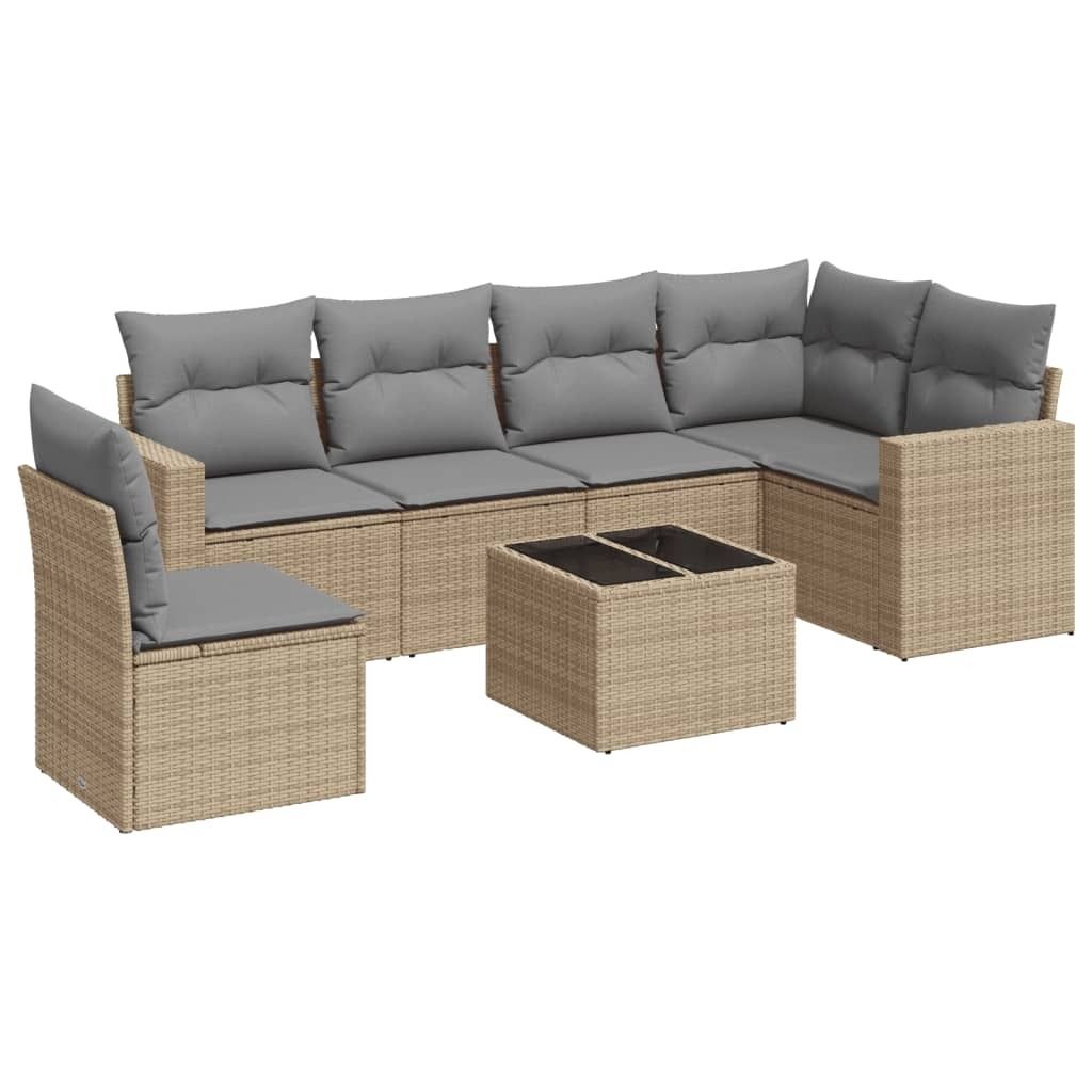 (Robust Möbel) 7-tlg. Garten-Sofagarnitur - Balkonmöbel/Loungeset - elegantes Design - mit Kissen Beige Poly Rattan - Gartensofas DEMöbel318441