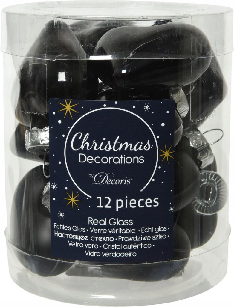 12er Set Weihnachtskugeln Herzen Schwarz, Glaskugeln 4,5 Produktbild 