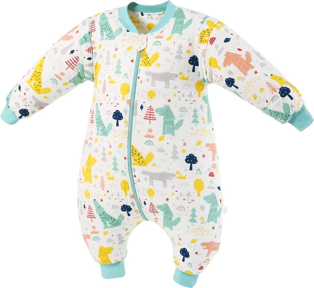 Baby Schlafsack Winter mit Füßen und Langarm 1,5TOG Baumwolle Babyschlafsäcke für Säuglinge Kleinkinder Ganzjährig Langarm Baby Schlafanzug f...