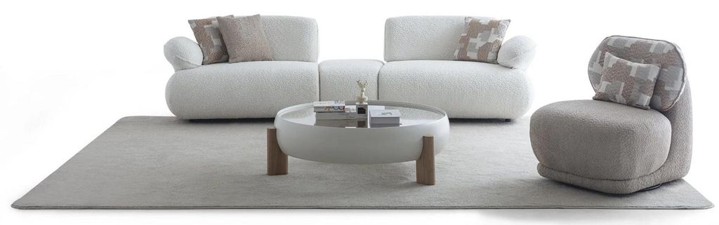 Weiße Couchgarnitur Moderner 4-Sitzer r Stoffsessel