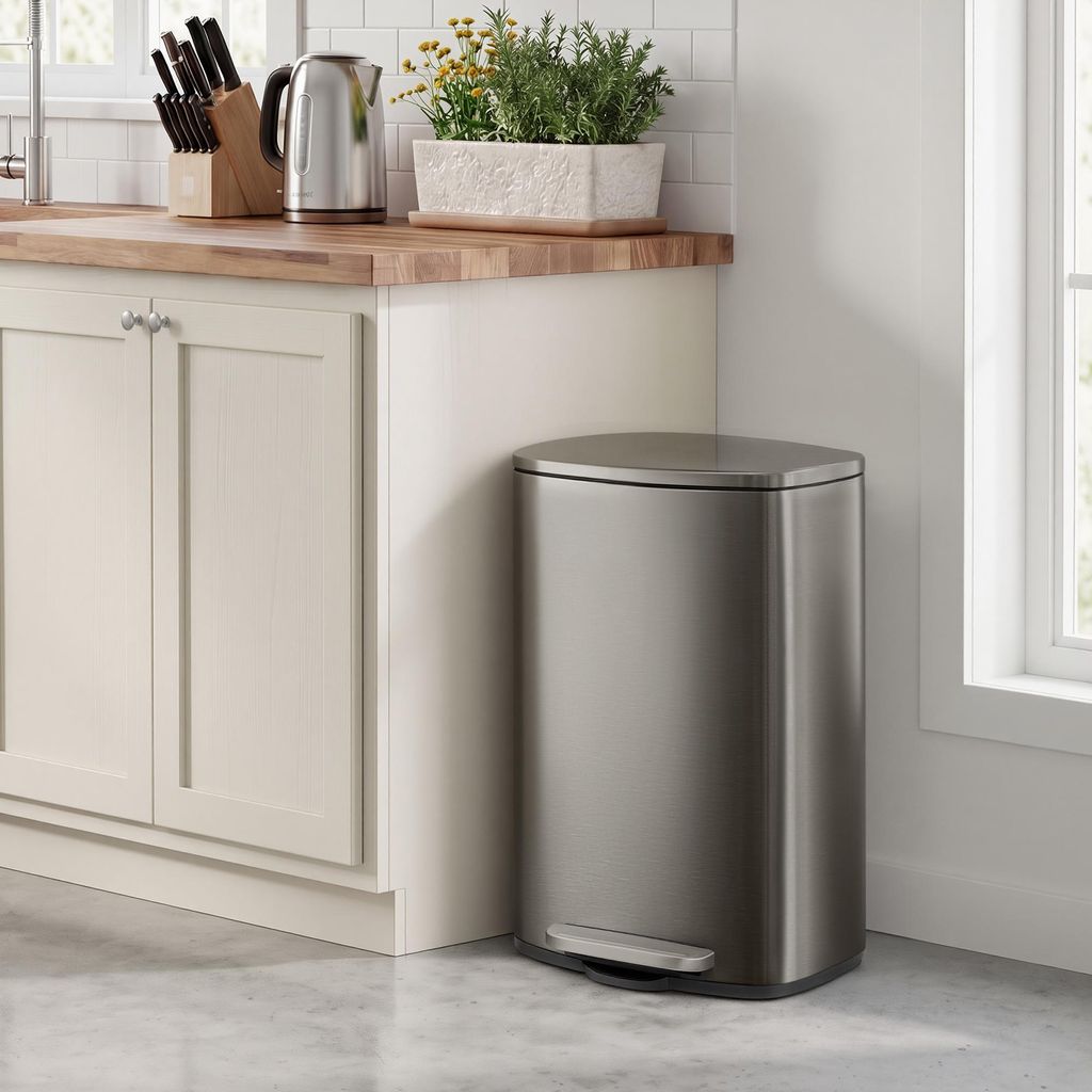 SONGMICS Abfalleimer Küche 50 L Edelstahl Tretmülleimer mit Produktbild 