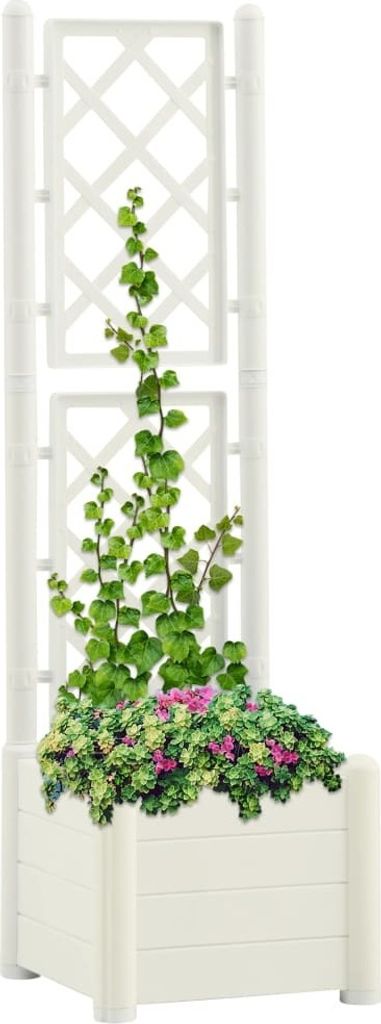 Großer Blumenkasten 30L mit Gitter und Ablaufwanne 43x43x142 cm PP weiß