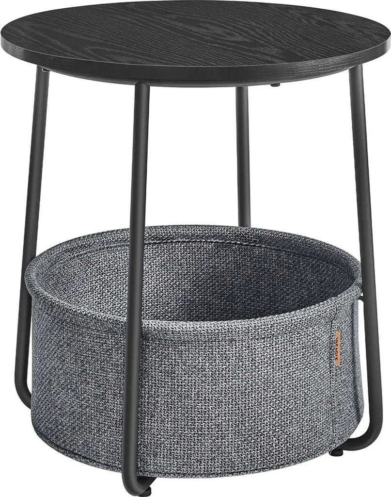 Bout de canapé design avec rangement textile gris ardoise et cadre noir