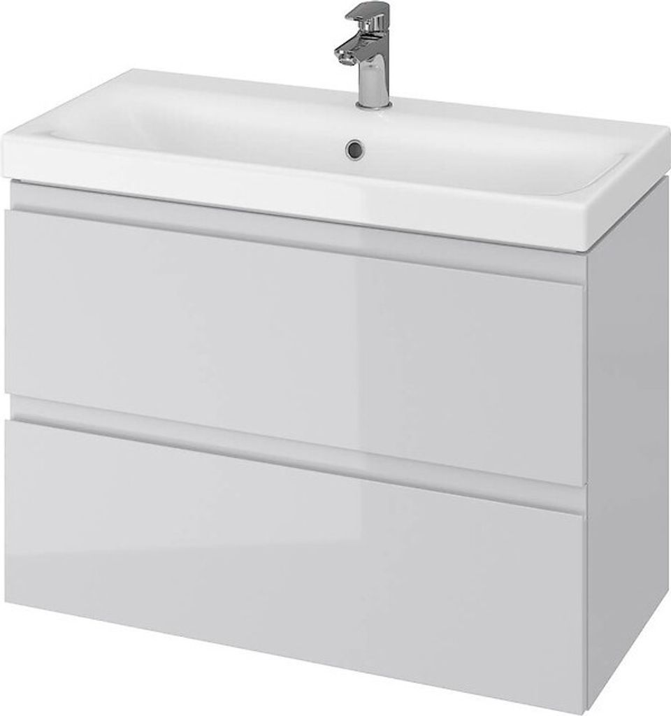 BADLAND Badmöbel Set badezimmerschrank mit Keramikwaschbecken, 2-Schubladen MODUO SLIM 80 Grau