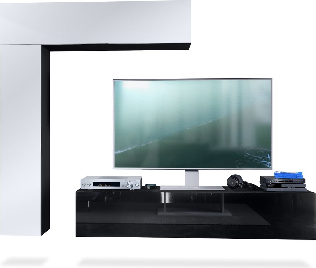 Vladon Wohnwand Taurito, Germany, Schwarz matt/Weiß matt - Moderne Anbauwand für Ihr Wohnzimmer (320 x 182 x 39 cm)