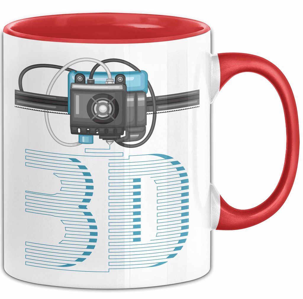 3D Drucker Tasse mit Grafik lustige Geschenkidee für Technikliebhaber (Rot)