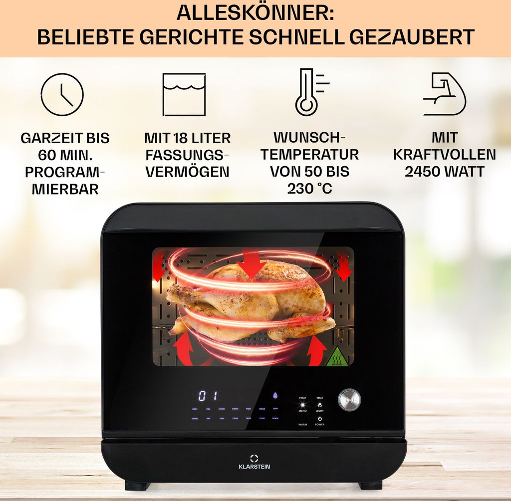 Klarstein 18 L Heißluftfritteuse, Airfryer mit Dampf- und Produktbild 3