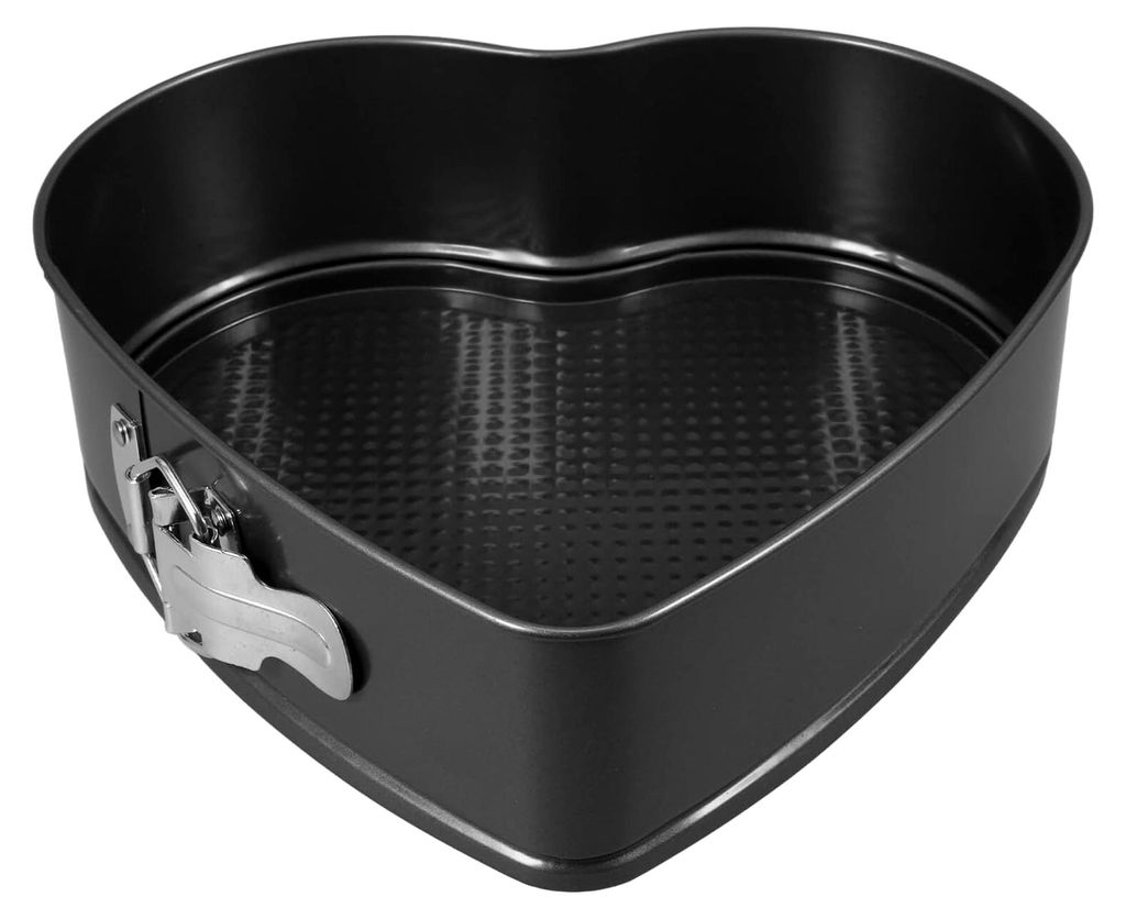Herzförmige Kuchenform aus Kohlenstoffstahl 24cm mit Antihaftbeschichtung und praktischem Verschluss für Käsekuchen und Desserts