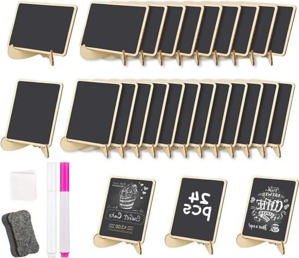 Set 24 Mini Lavagnette Legno Rettangolari per Matrimoni e Buffet