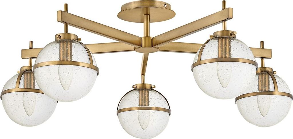 Deckenleuchte Glas Metall E14 IP44 B: 81,3 cm in Messing Antik Transparent Kugelschirm Jugendstil Deckenlampe