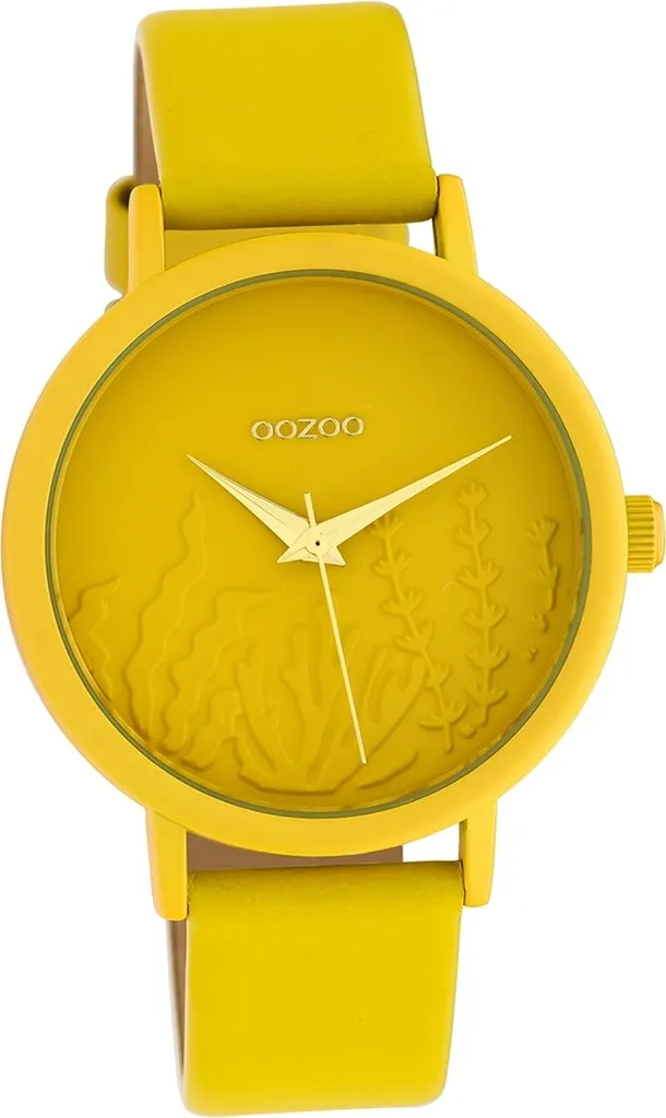 Montre Femme Oozoo C10602 Jaune : Bracelet Cuir et Cadran Argenté