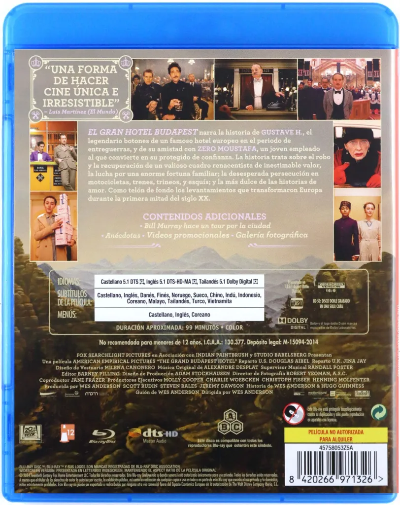 Grand Budapest Hotel Blu-ray Qualité d'Image Stable sans Streaming