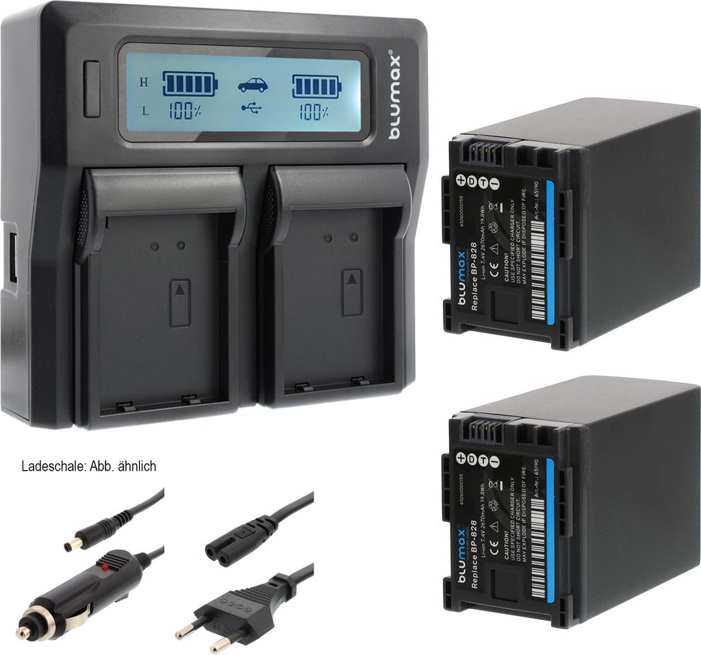 2x Akku + Lader für Canon BP-828 BP827 HF-G30 XA20 XA25  Produktbild 