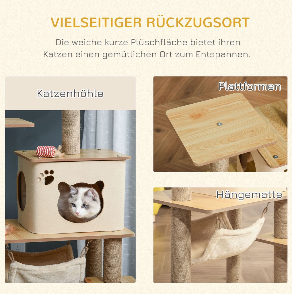 PawHut Kratzbaum Katzenbaum für Katzen Kletterbaum aus Holz Produktbild 5