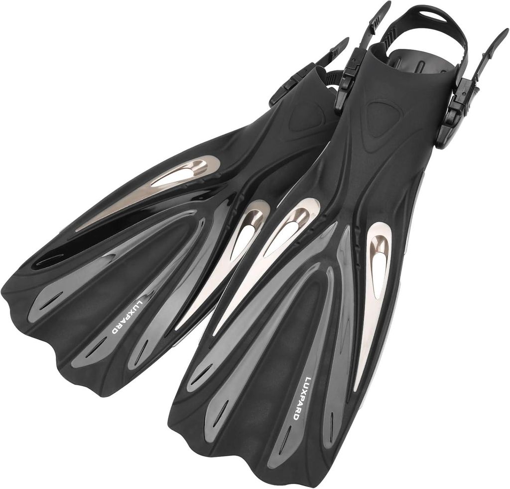 Schwimmflossen zum Tauchen, Schnorcheln und Schwimmen, verstellbar 38-42 S/M, Schwarz
