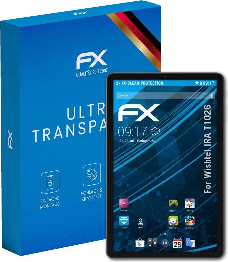 atFoliX FX-Clear 2x Schutzfolie kompatibel mit Wishtel IRA T1026 Displayschutzfolie