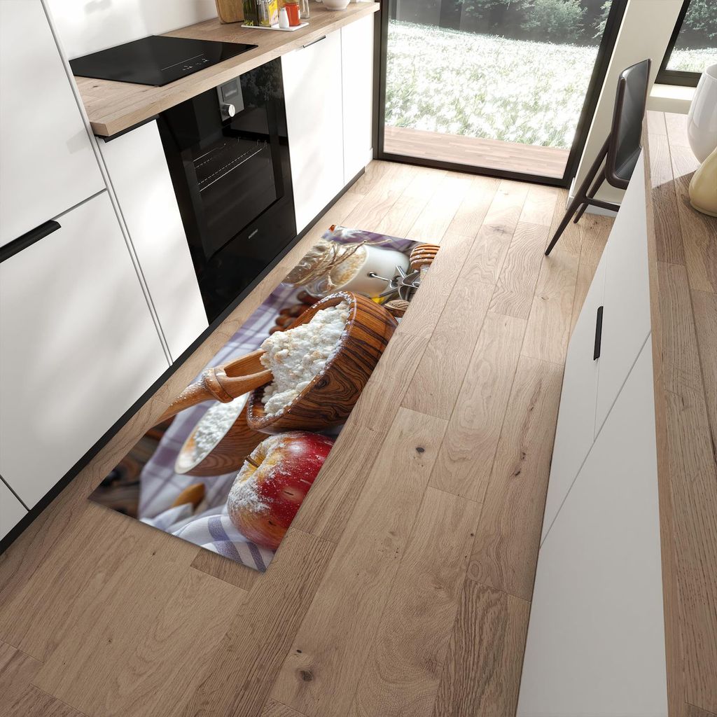 Küchenteppich 60x180cm rutschfest & abwischbar PVC Läufer - Backzubehör Rustikal