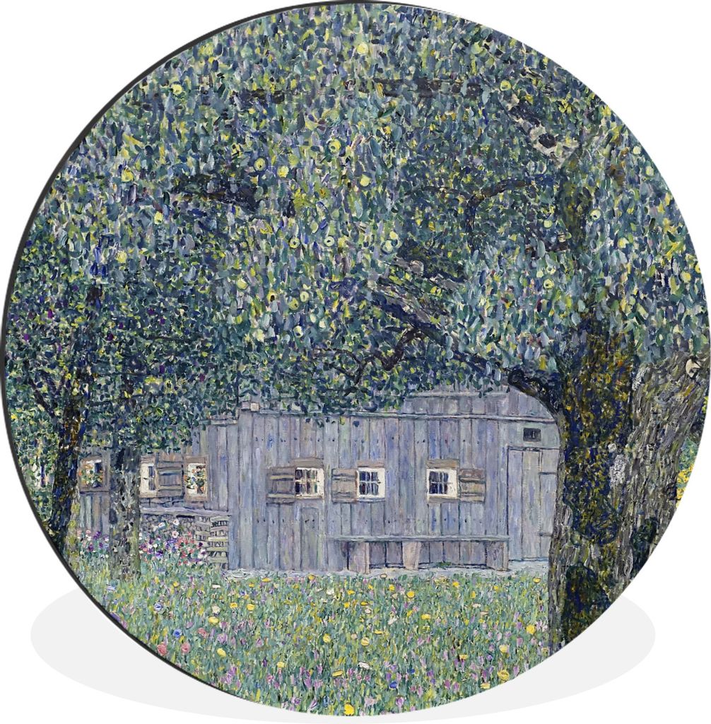 MuchoWow Aluminium Wandkreis Bauernhaus in Oberösterreich - Gustav Klimt Ø 90 cm Wanddeko Modern Wohnzimmer - Mauerkreis - Wandbilder - Runde B...