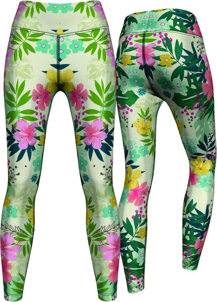 Tropical Floral Leggings sehr dehnbar für Sport,Yoga, Gymnastik, Training, Tanzen & Freizeit, Größe:M