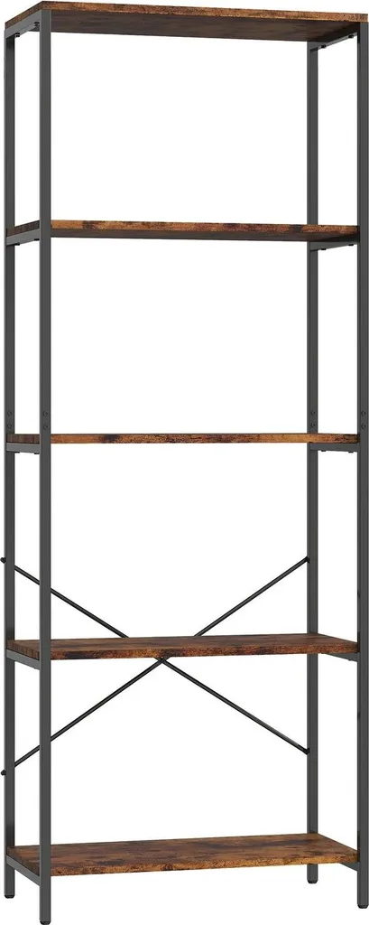 Étagère de rangement robuste 5 niveaux métal et bois marron finition mate