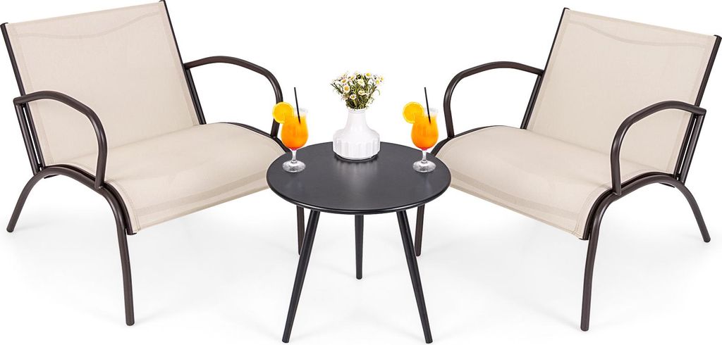 COSTWAY 3-tlg. Gartenmöbel Set, Balkonset mit 2 Stühlen und Tisch, Balkonmöbel mit breiter Sitzfläche, Terrassenmöbel, Gartengarnitur, Sitzgruppe