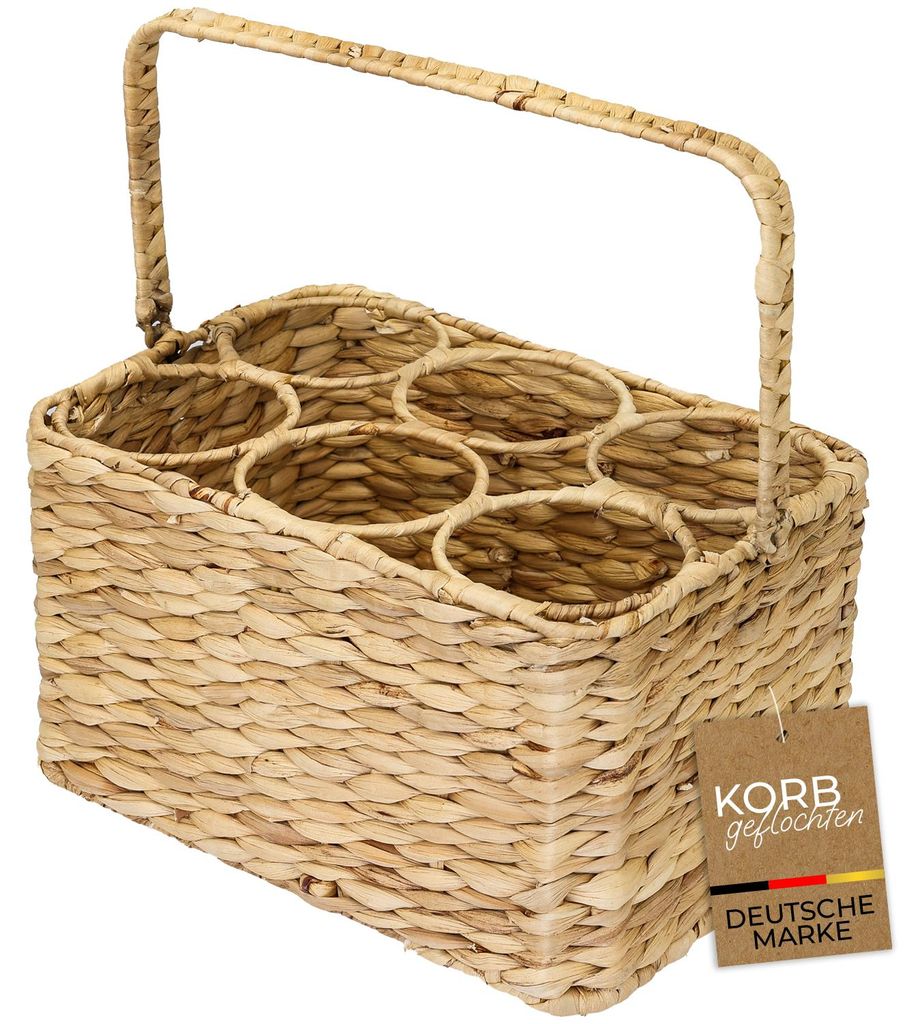 Flaschenträger für 6 Flaschen geflochten aus Wasserhyazinthe 33 x 22 x 18 cm Obraz wygenerowany przez AI