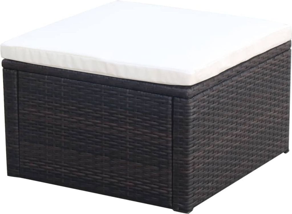 Hocker mit Kissen Poly Rattan 53×53×30 cm Braun