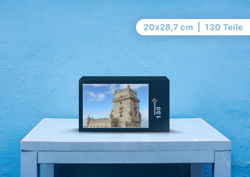 hansepuzzle 104818 - Belem-Turm Puzzle, 130 Teile, Gebäude, 28,7 x 20,0cm mit hochwertiger Aufbewahrung, Kartonbox und wiederverschließbarem Beutel