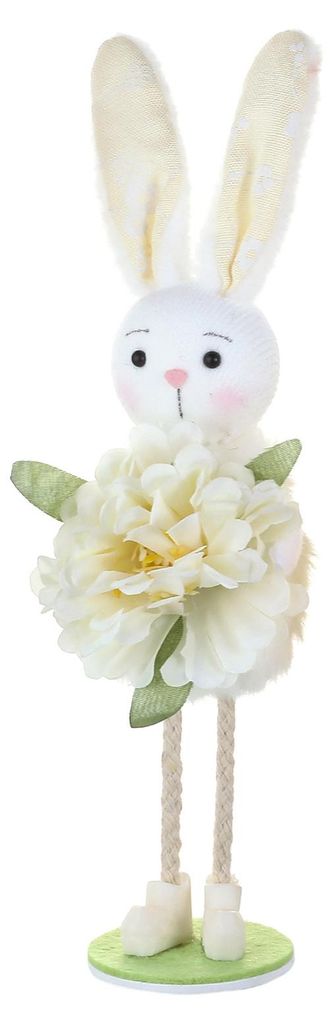 Stehende Osterhasen-Figur, niedliche Stoffhasenfigur mit künstlicher Blume, ideal als Frühlingsdekoration für Zuhause, Regal oder Tisch.