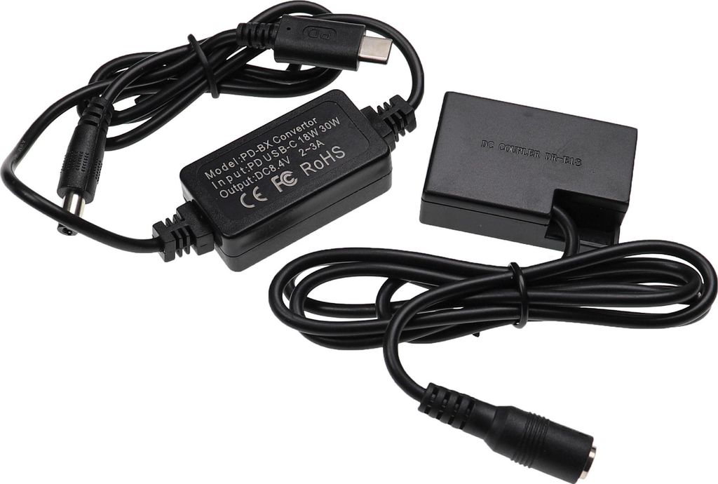 vhbw USB Netzteil kompatibel mit Canon EOS 750D, 8000D, 850D, 800D, 200D, 250D, 760D, 77D Kamera, Digitalkamera + DC Kuppler (Ersatz für DR-E18), 2m