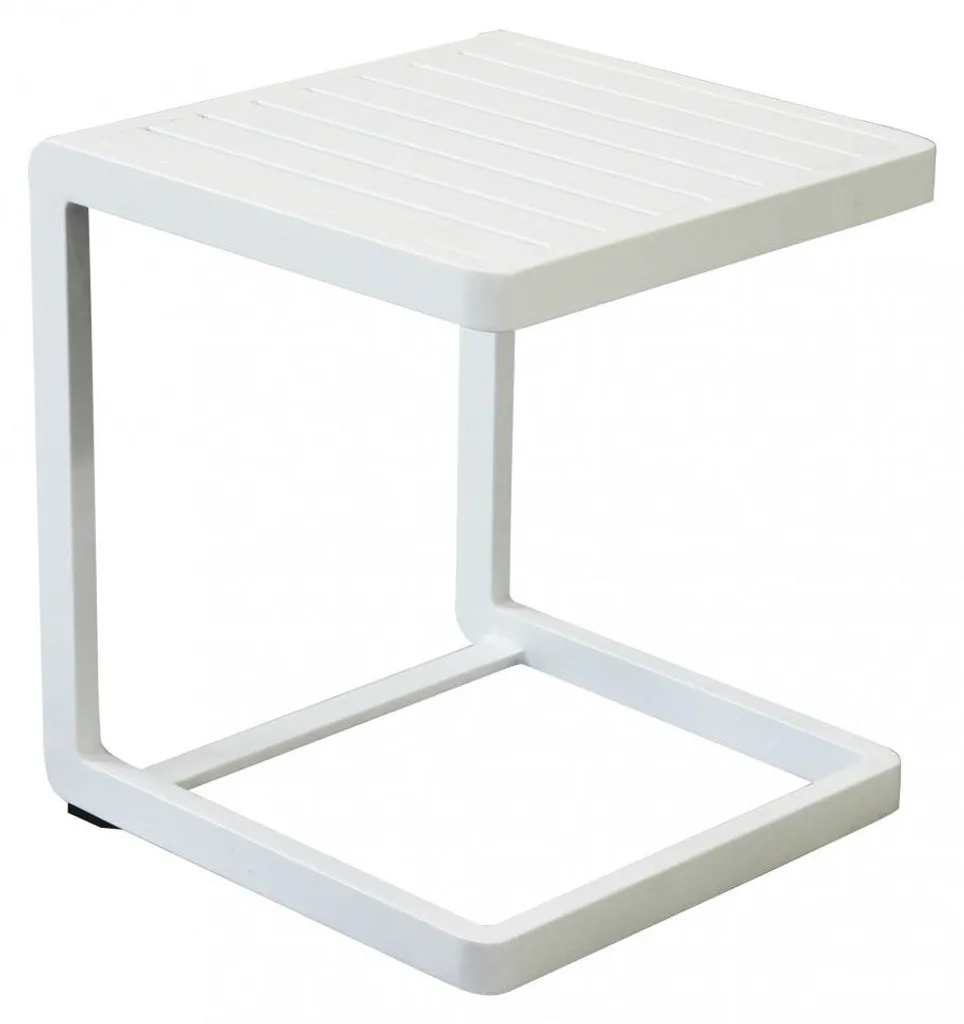 Bout de canapé de jardin blanc en alu Nolan, petite table basse 40x40cm
