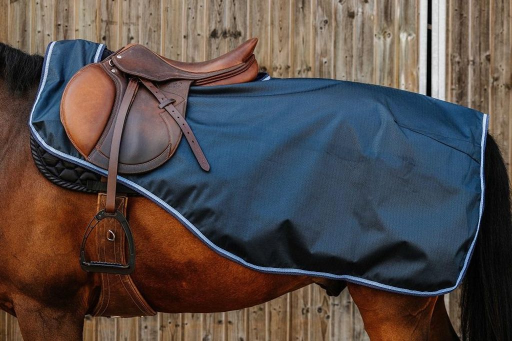 RIDING WORLD Eco Outdoordecke Nierendecke Frontverschluss mit Klettband 600D, Farbe:marineblau, Größe: 140 cm