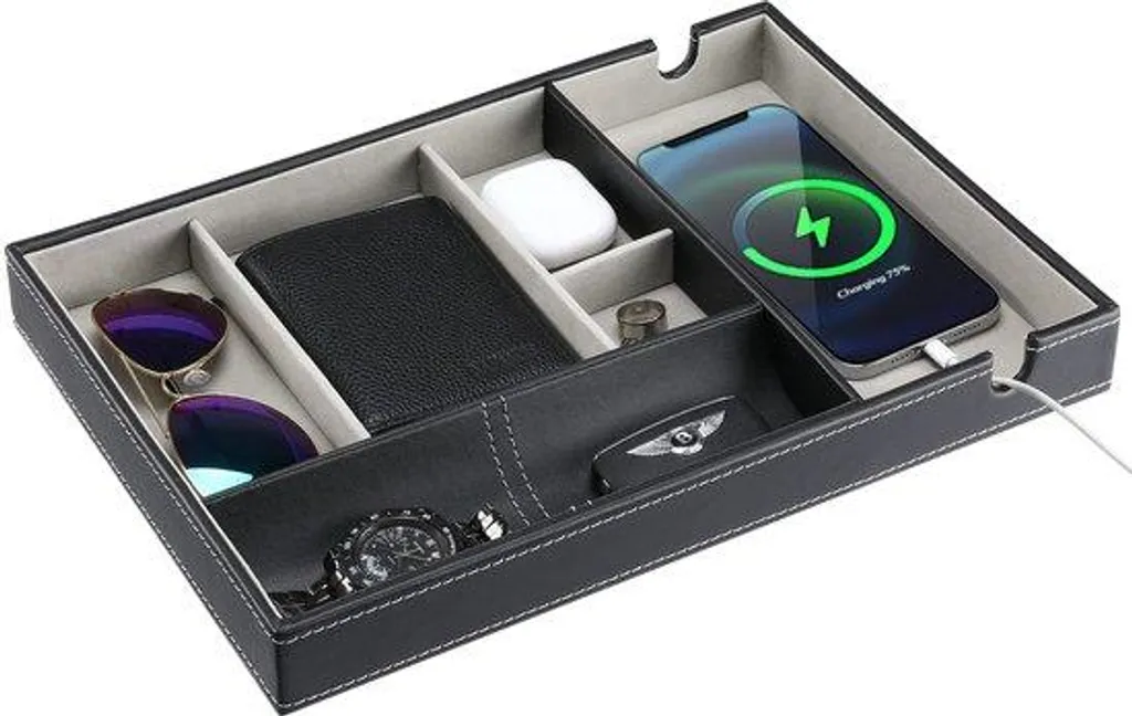 Organiseur de bureau 6 compartiments en cuir PU noir pour smartphone