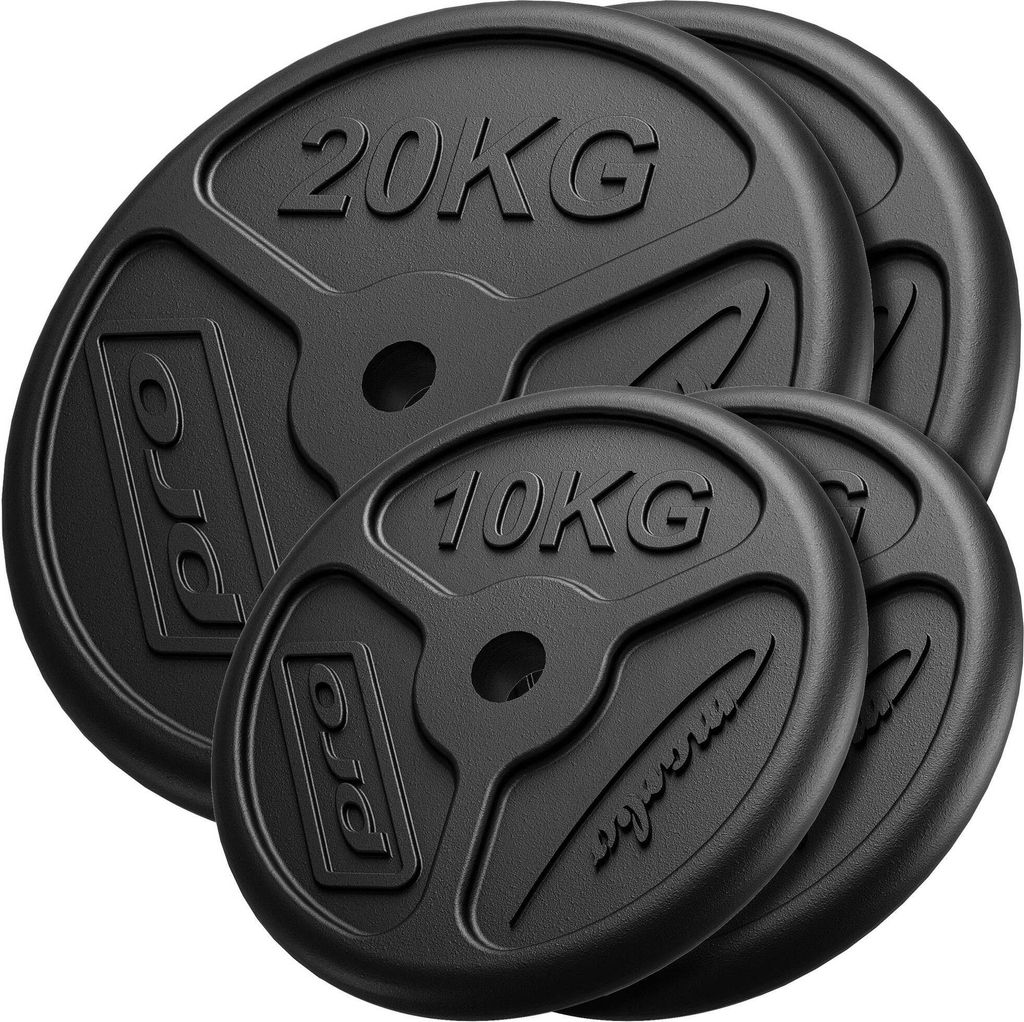 Marbo Sport 60 kg Slim Hantelscheiben Set aus Gusseisen Guss Gewichte mit ø30/31 mm Bohrung / 2 x 20 kg + 2 x 10 kg