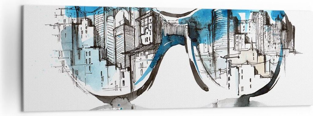 Bild auf Leinwand - Leinwandbild - Gläser Fenster Gebäude Wolkenkratzer - 160x50cm - Wand Bild - Wanddeko - Leinwanddruck - Bilder - Kunstdruck -...