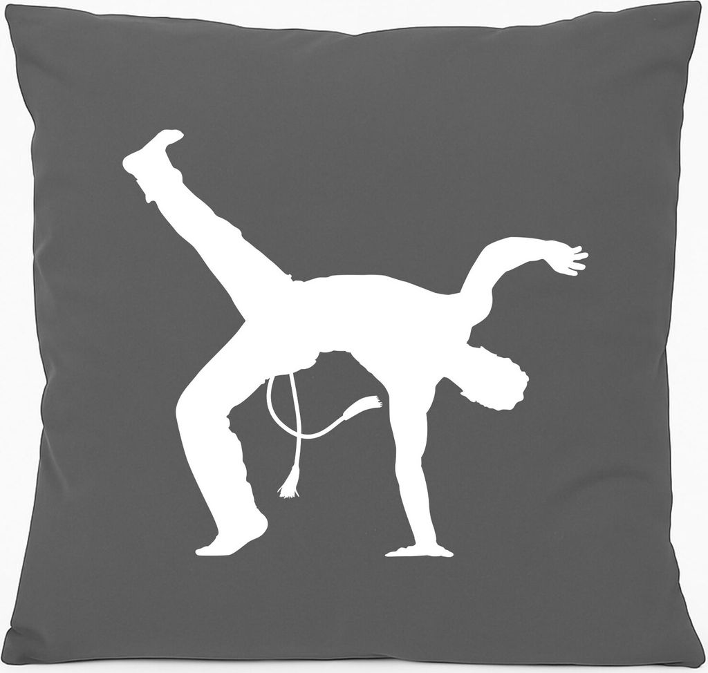 Huuraa Sofakissen Capoeira Silhouette Geschenk 40x40cm mit Füllung Steel Grey Baumwolle Capoeira Mitbringsel