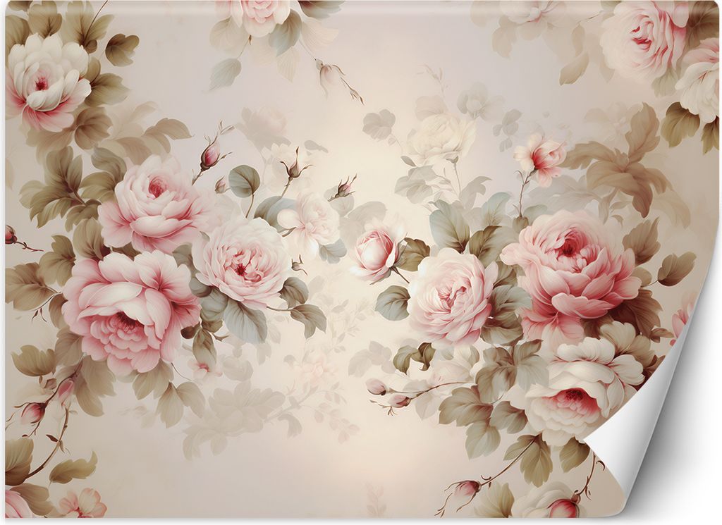 Vlies fototapete Shabby Chic Rosen 368x254 cm Feeby Beige inkl. Kleber einfache Montage