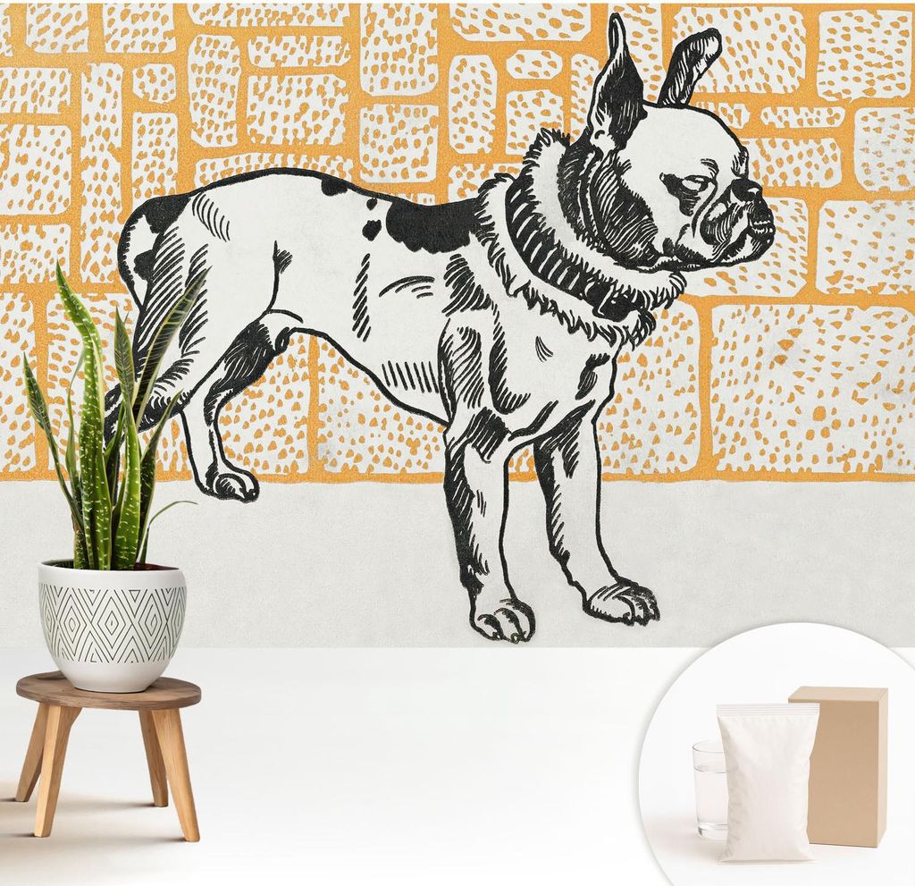 Fototapete - 208x146 cm - Tapete - Wandtapete - Wandbilder - Dekofolie - Tapete Folie - Wand - Dekoration - Wohnzimmer - Retro-Hund