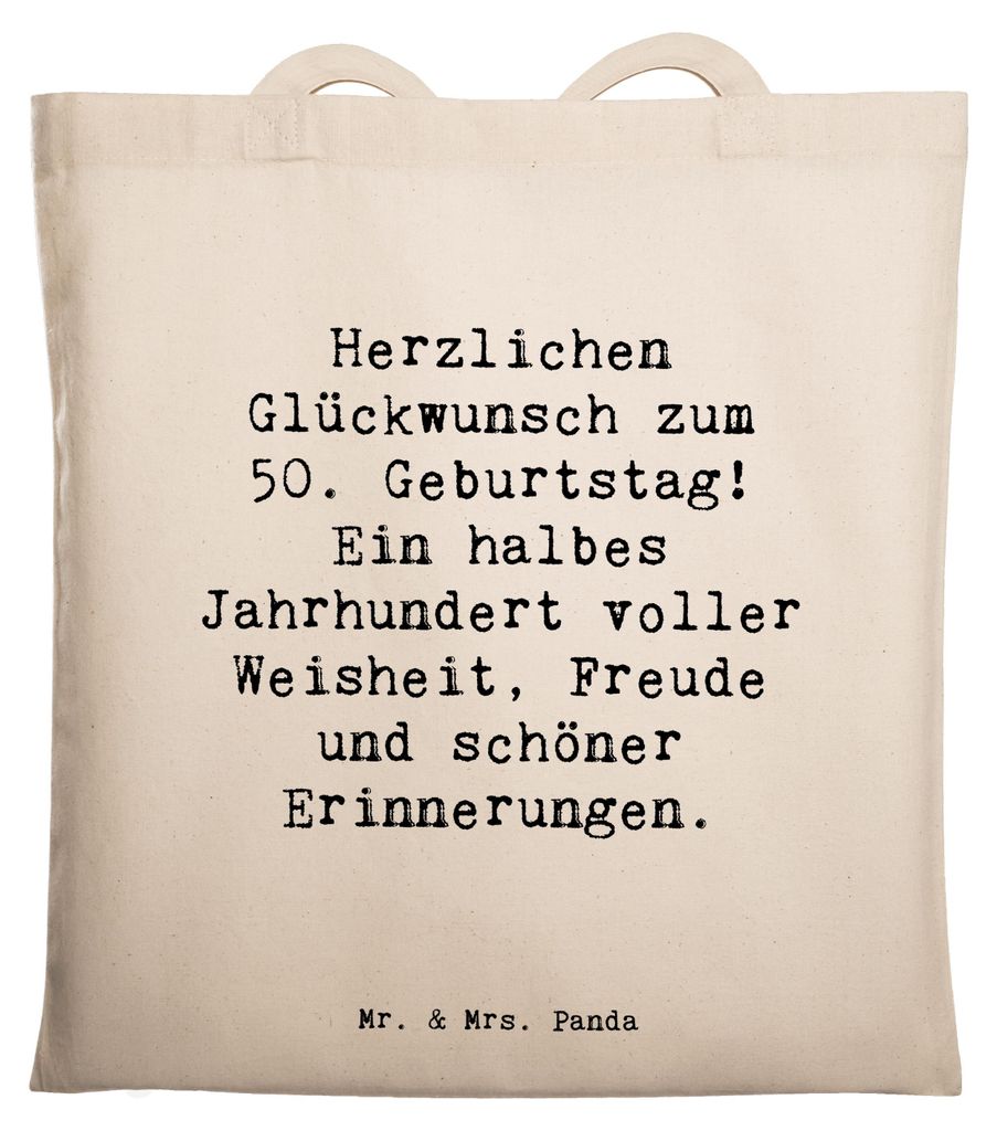 Mr. & Mrs. Panda Shopping Tasche Spruch 50. Geburtstag - Transparent - Geschenk, Geburtstagsgeschenk, handgefertigt, Zukunft, Happy Birthday, Stoff...